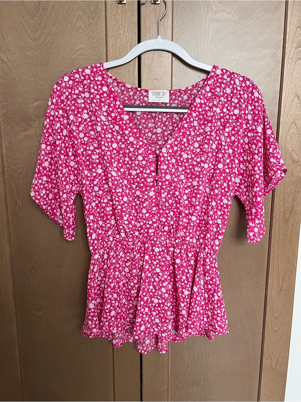 Pink Floral V-Neck Peplum Top